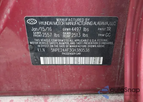 2016 Hyundai Sonata Se из США, поврежденный, VIN 5NPE24AF3GH380538